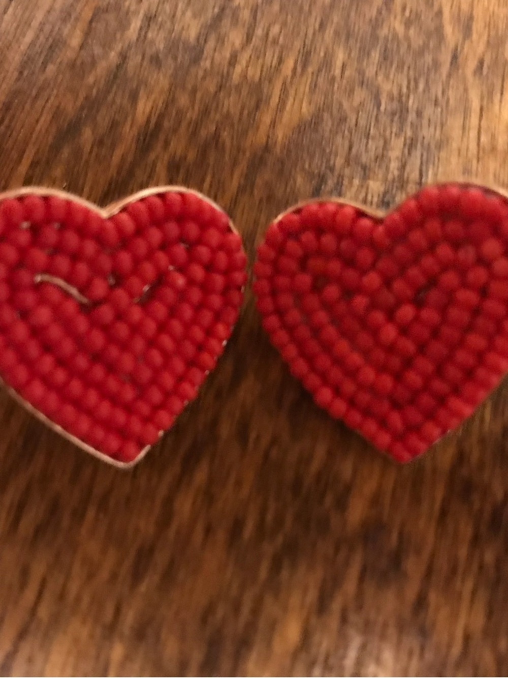 Avon Red Heart Beaded Stud Earrings